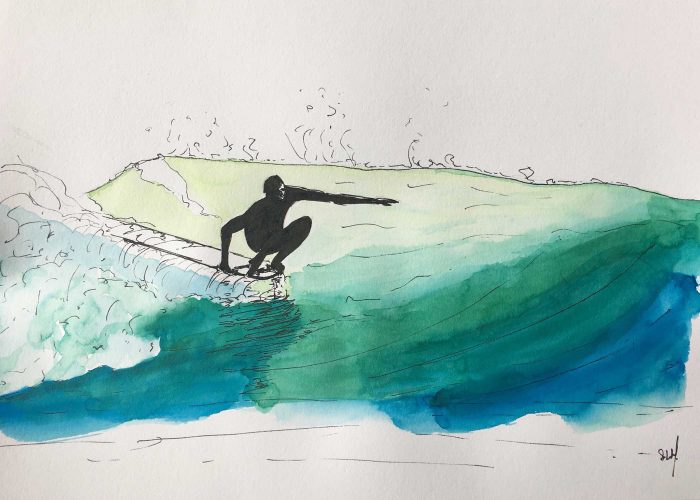 Monkey Surfing Encre et Aquarelle sur papier A4 (24cm x 29,7cm) 2018