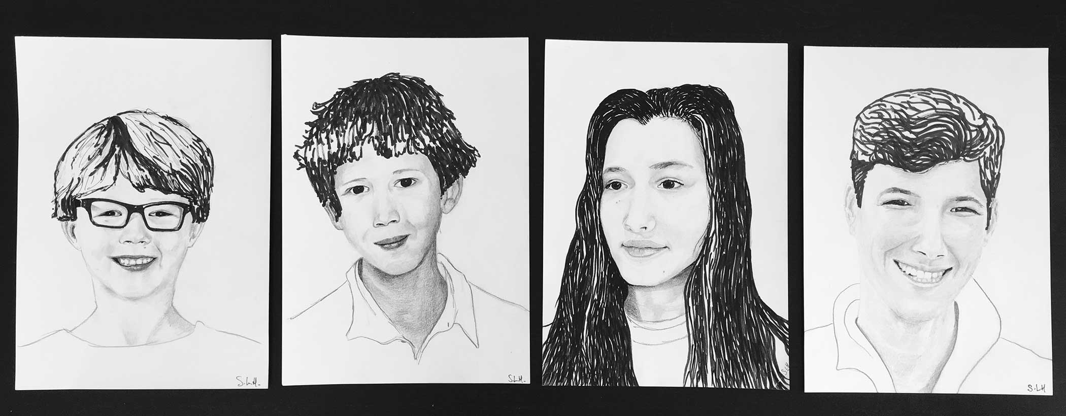 Enfants Encre et graphite sur 4 x papier A4 (24cm x 29,7cm) 2017