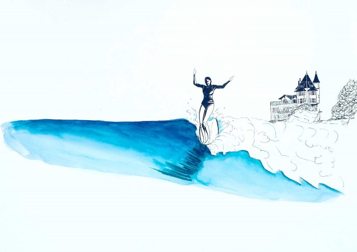 Summer in Biarritz Encre et Aquarelle sur papier 50cm x 65cm 2018