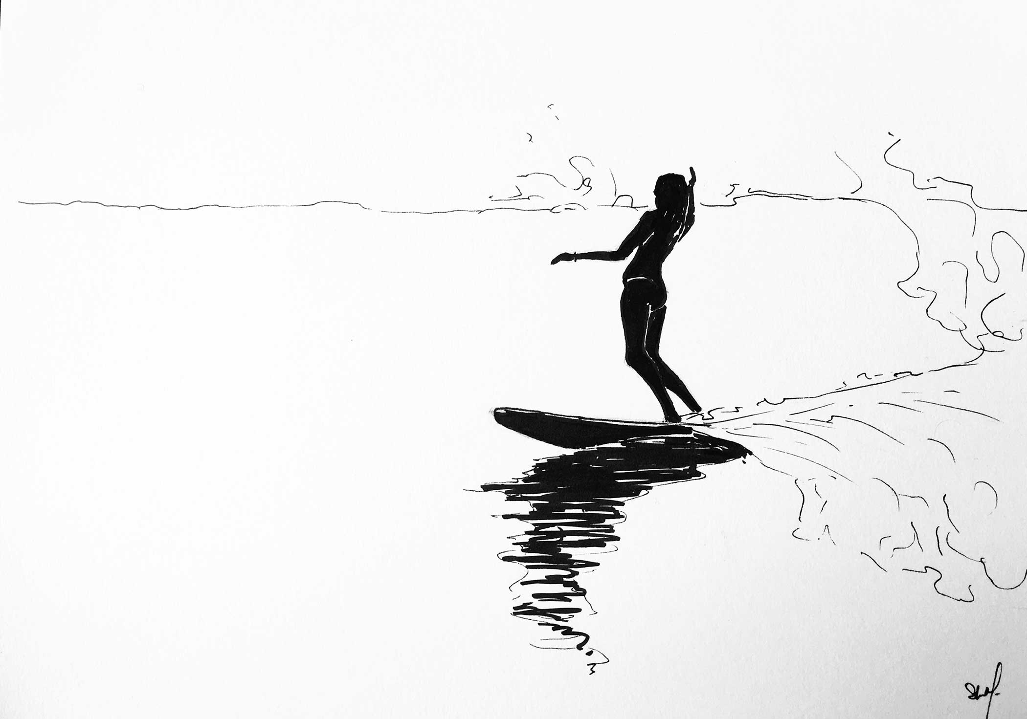 Retro Surf Encre sur papier A4 (24cm x 29,7cm)