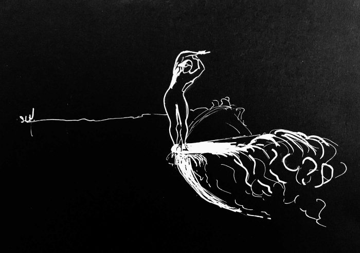 Arc Crayon Posca blanc (peinture acrylique à base d’eau) sur papier noir A4 (24cm x 29,7cm) 2018