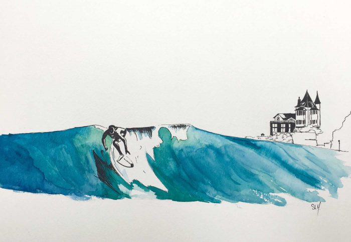 Surfing Belza Encre et Aquarelle sur papier 24cm x 32cm 2018