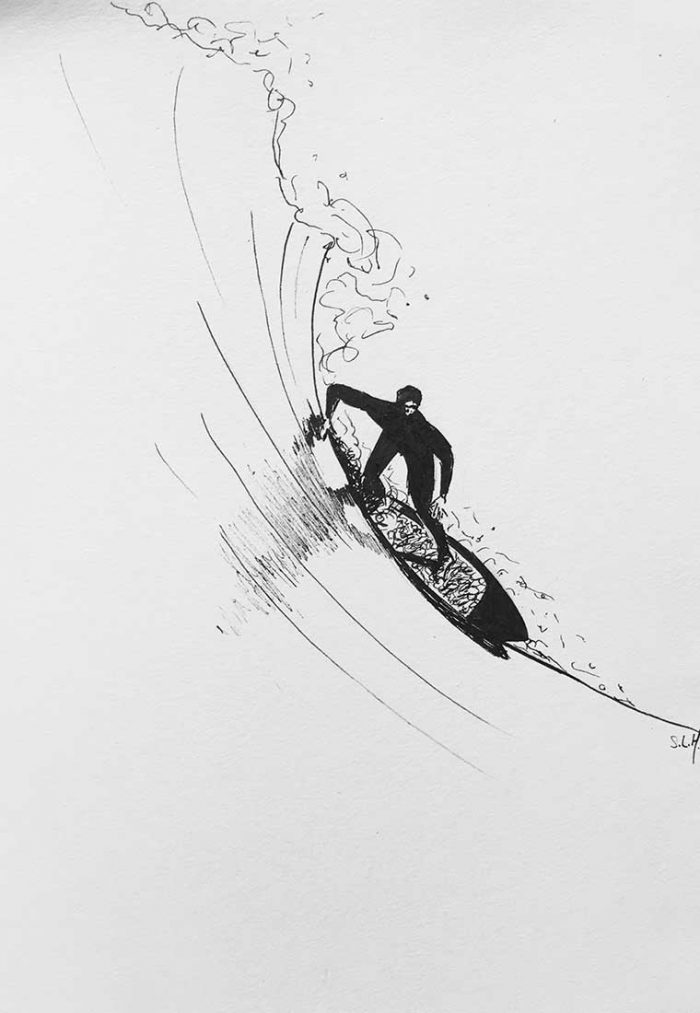 Big Wave Surfer Encre sur papier A4 (24cm x 29,7cm) 2017