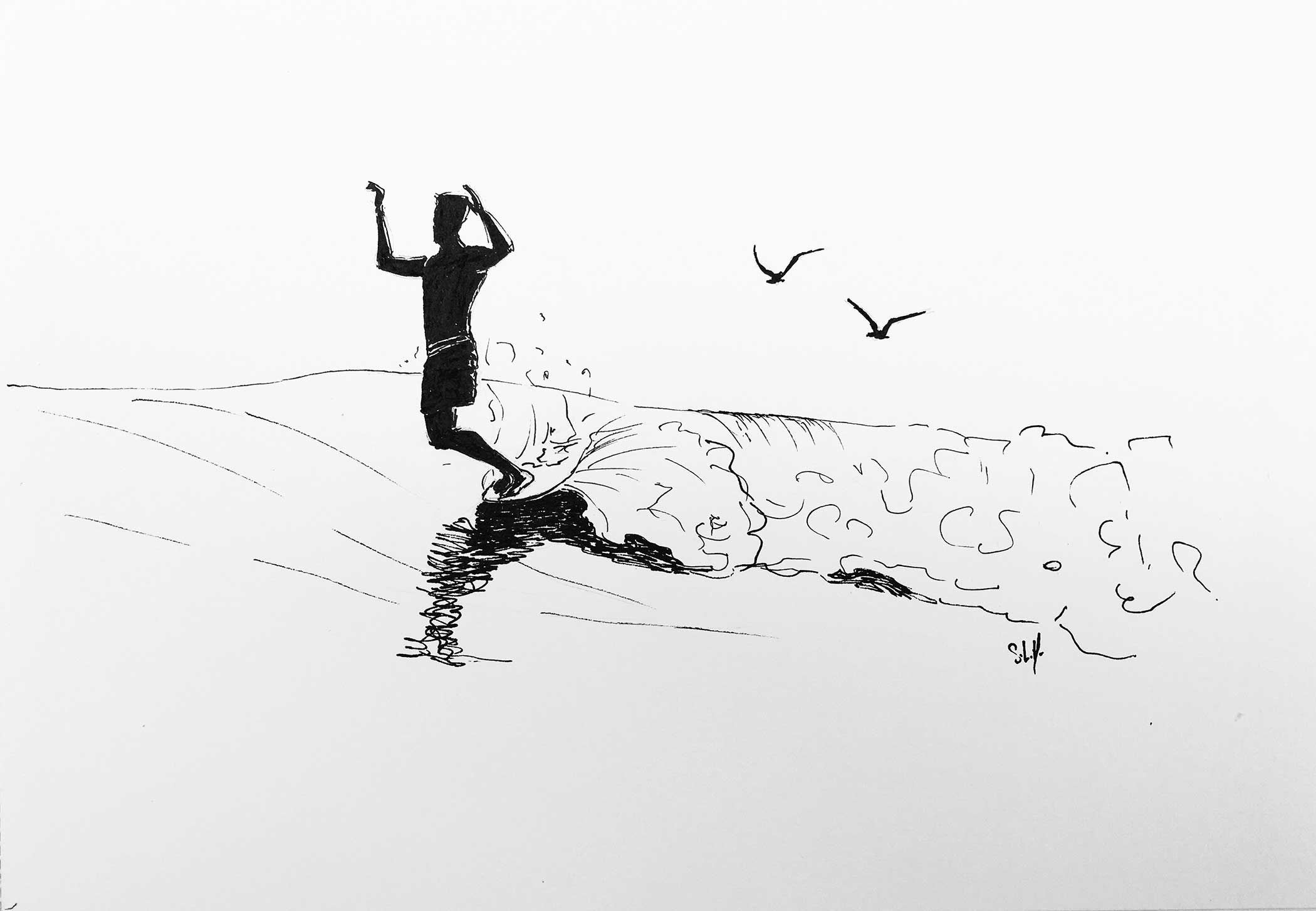 Flying with Birds Encre sur papier A4 (24cm x 29,7cm) 2017